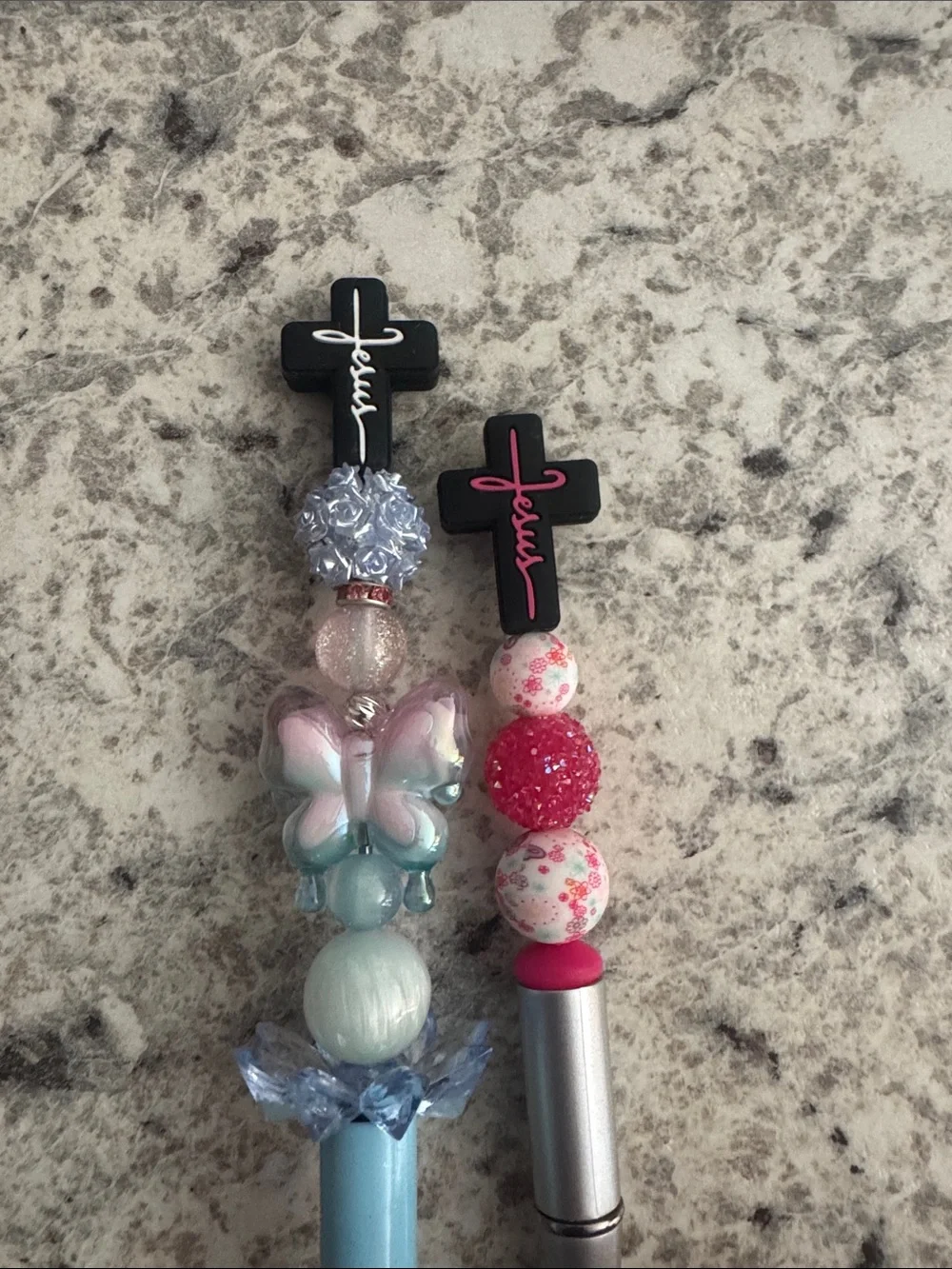 NWOT Bundle of 2 Beaded Pens With Crosses Handmade by Me